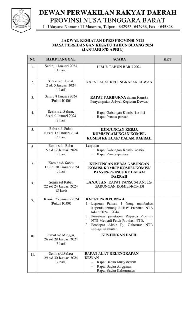 Jadwal Kegiatan DPRD NTB Tahun 2024-1